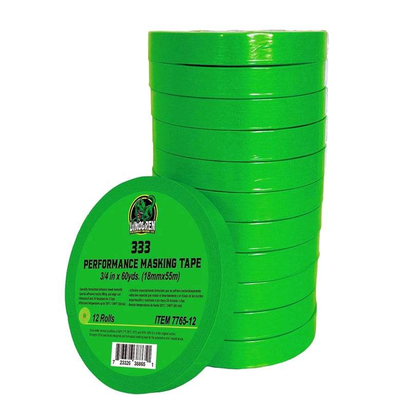 LAUCO DINOGREN High Performance Masking Tape for Car Paint, Heat & Water Resistant, Multi-Purpose Green (0.75 in (12 Rolls)) - Image 1